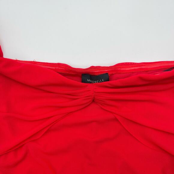 Majorelle | Elise Cherry Red Mesh Ruched Off Shoulder Midi Dress S - Picture 5 of 16